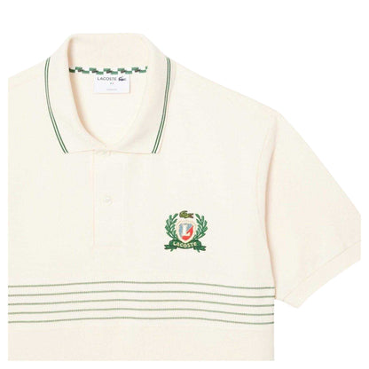 White - Side - Lacoste Mens Striped Regular Short-Sleeved Polo Shirt