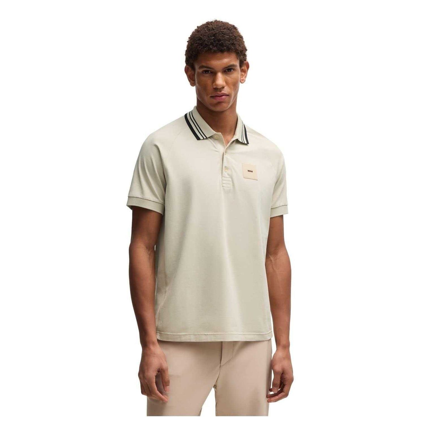 Beige - Side - Boss Mens Collared Regular Raglan Polo Shirt
