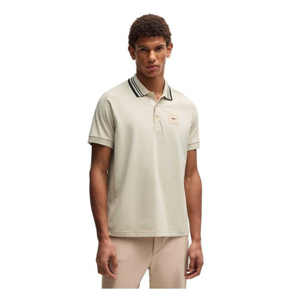 Beige - Side - Boss Mens Collared Regular Raglan Polo Shirt