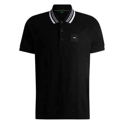 Black - Front - Boss Mens Collared Regular Raglan Polo Shirt