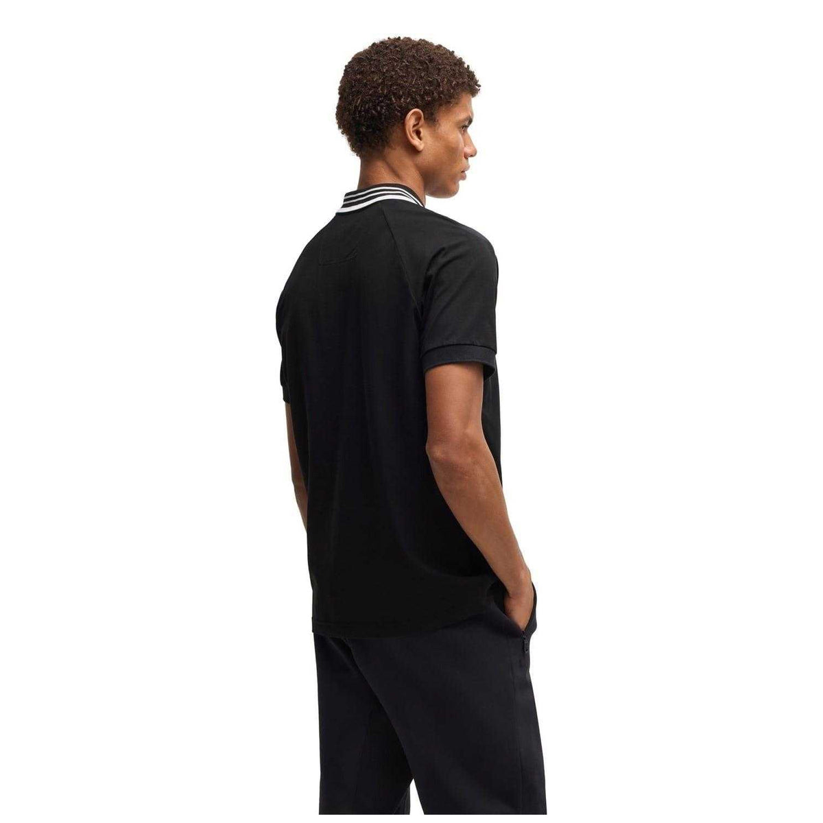 Black - Back - Boss Mens Collared Regular Raglan Polo Shirt