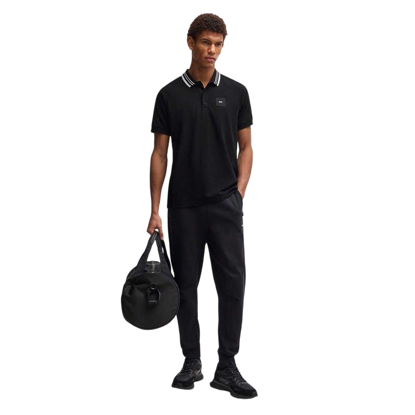 Black - Side - Boss Mens Collared Regular Raglan Polo Shirt