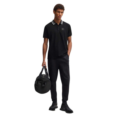 Black - Side - Boss Mens Collared Regular Raglan Polo Shirt