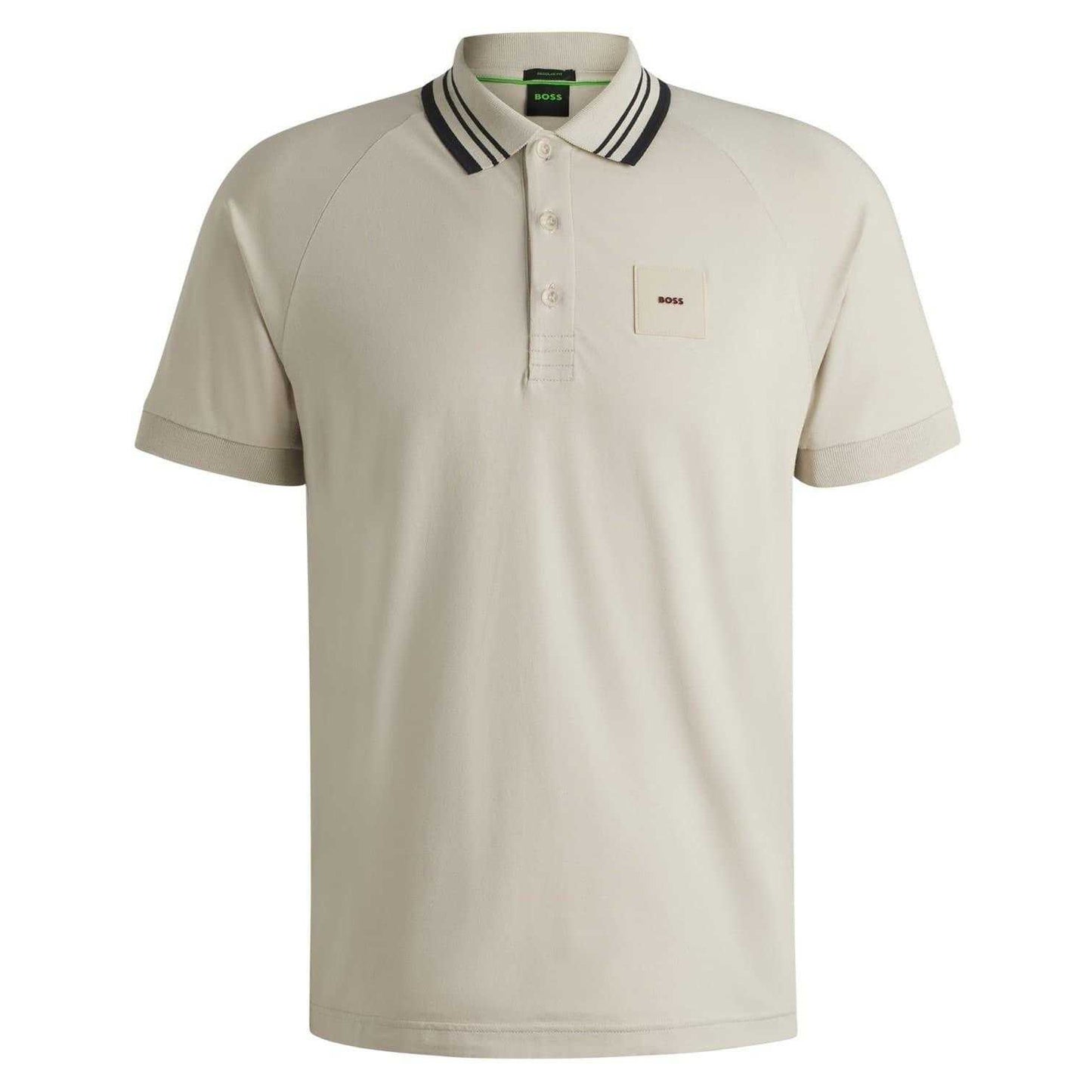 Beige - Front - Boss Mens Collared Regular Raglan Polo Shirt