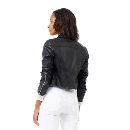 Black - Back - French Connection Womens-Ladies Etta Faux Leather Biker Jacket