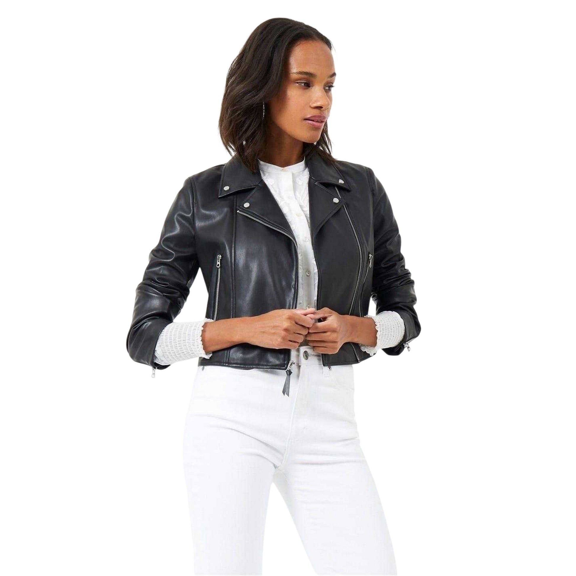 Black - Side - French Connection Womens-Ladies Etta Faux Leather Biker Jacket