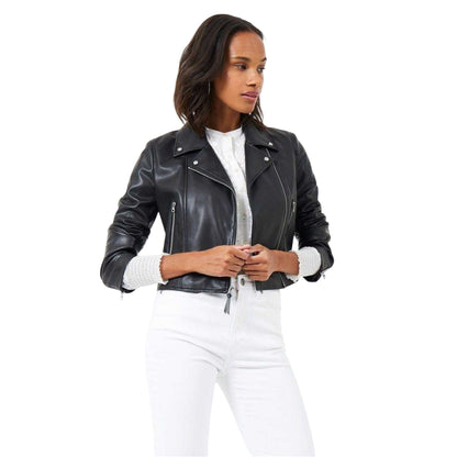 Black - Side - French Connection Womens-Ladies Etta Faux Leather Biker Jacket