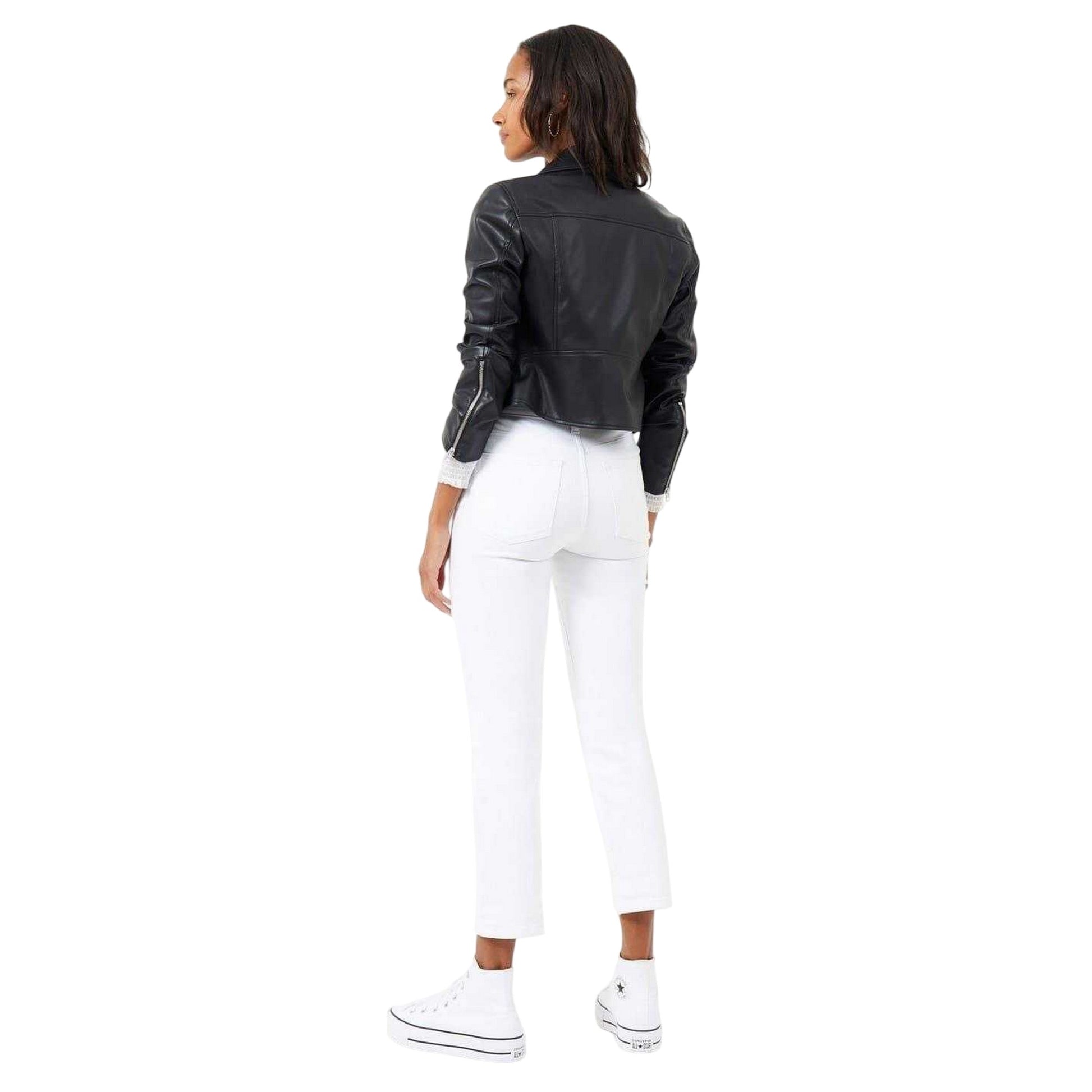 Black - Pack Shot - French Connection Womens-Ladies Etta Faux Leather Biker Jacket