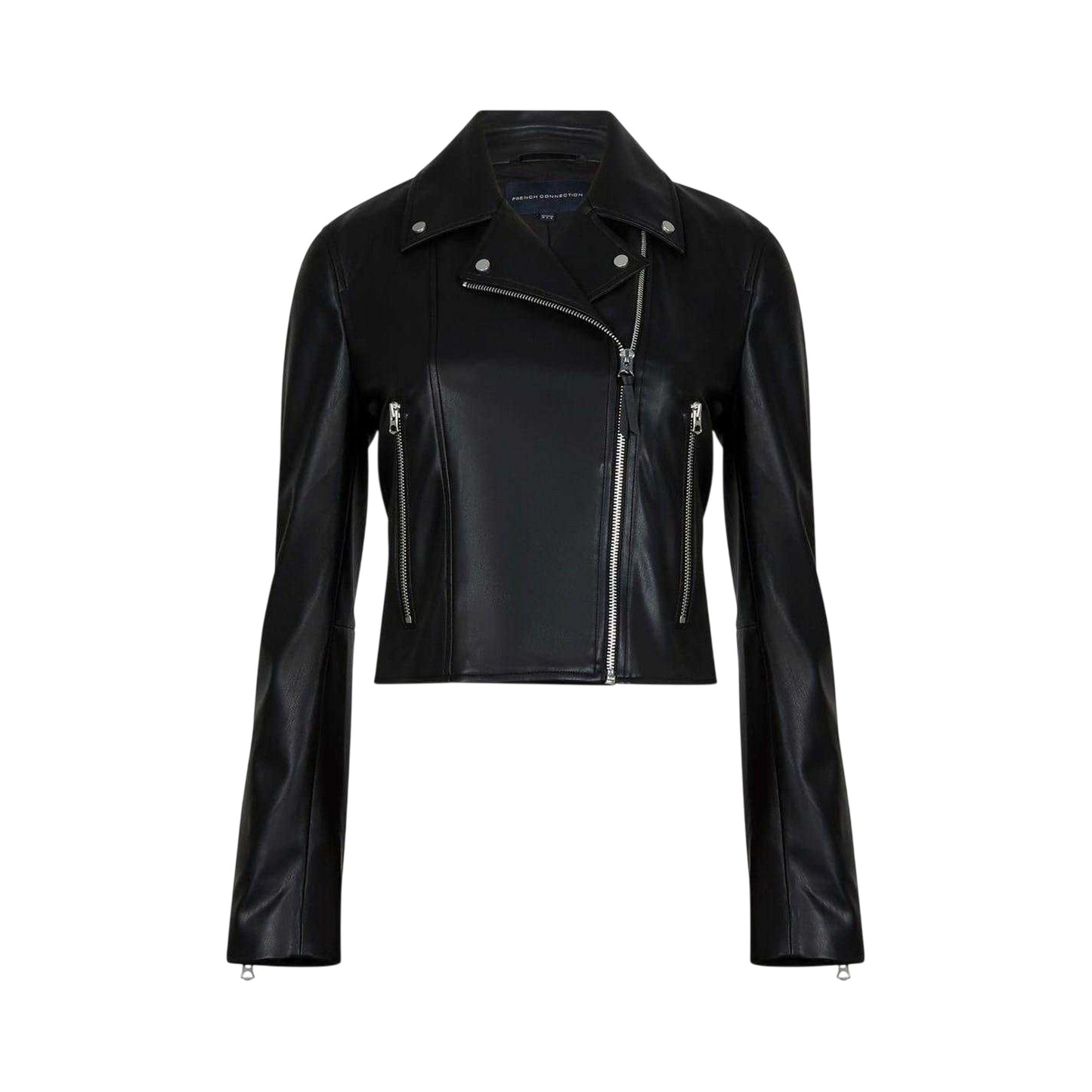 Black - Front - French Connection Womens-Ladies Etta Faux Leather Biker Jacket