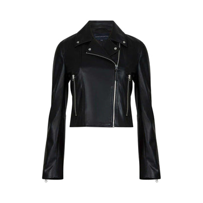 Black - Front - French Connection Womens-Ladies Etta Faux Leather Biker Jacket