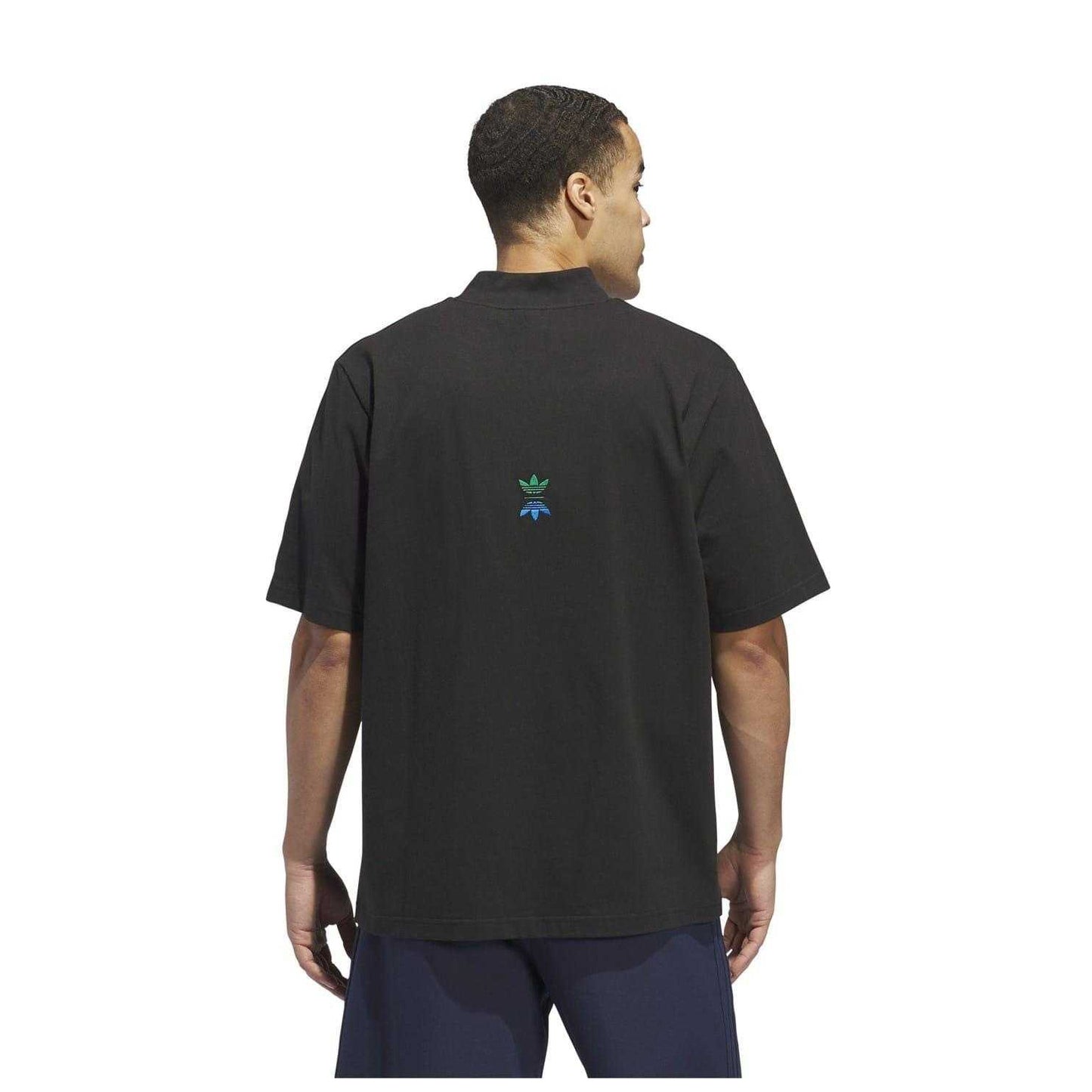 Black - Back - Adidas Mens Logo Mock Neck Loose T-Shirt
