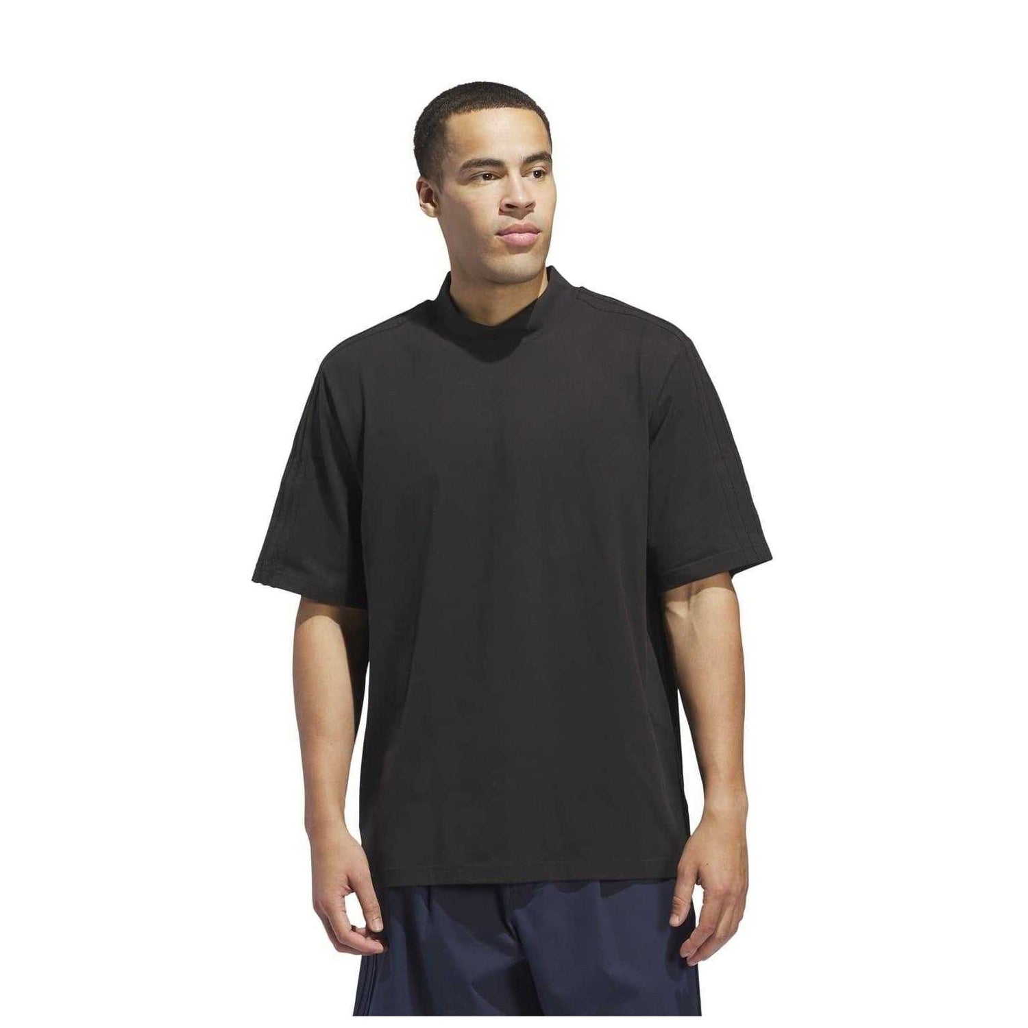 Black - Lifestyle - Adidas Mens Logo Mock Neck Loose T-Shirt