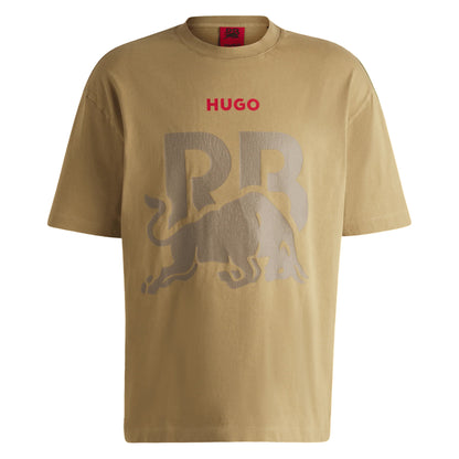 Medium Beige - Front - Hugo Unisex Adult RB F1 Racing Graphic Print Oversized T-Shirt