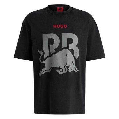 Black - Front - Hugo Unisex Adult RB F1 Racing Graphic Print Oversized T-Shirt