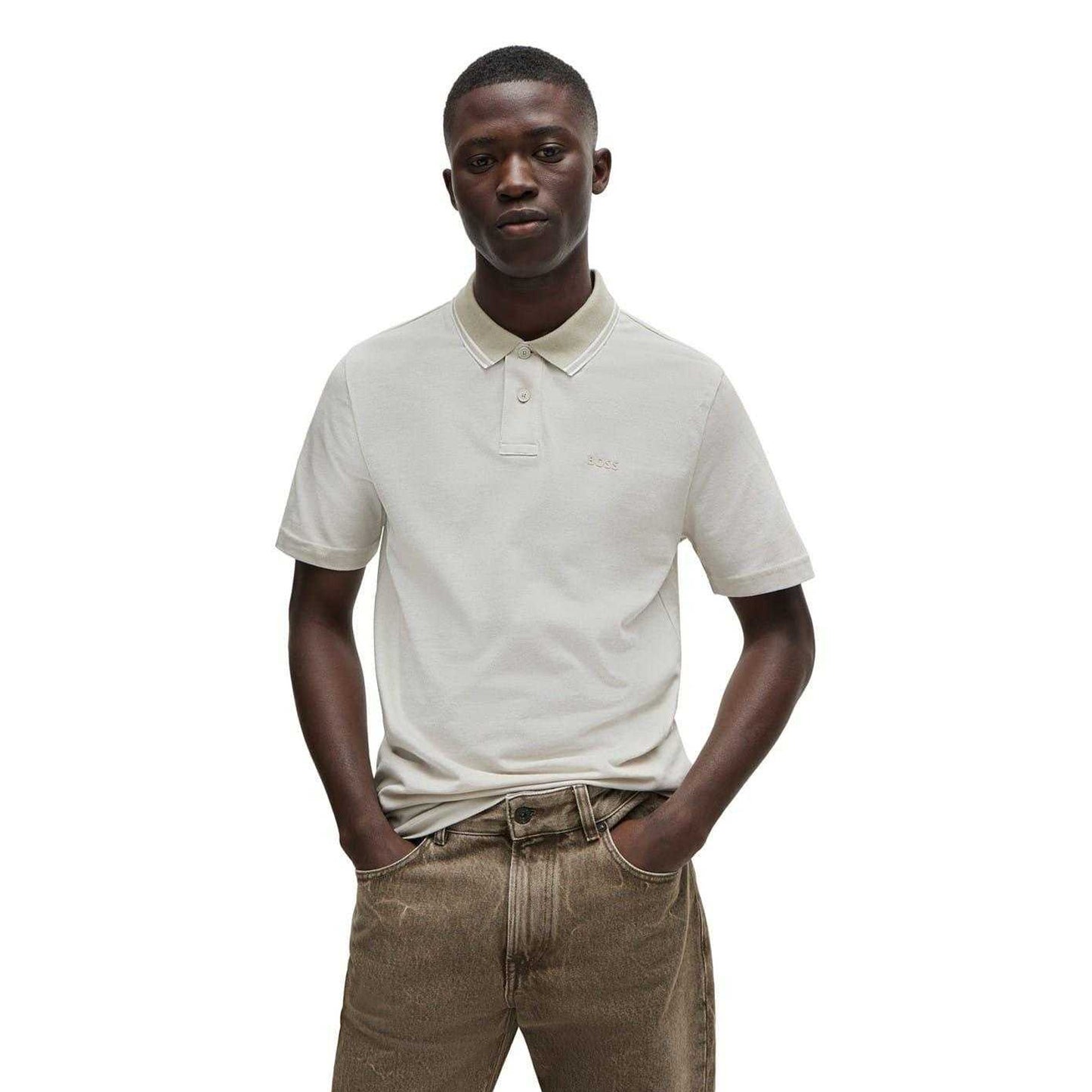 Light Beige - Front - Boss Mens Peoxfordnew Short-Sleeved Polo Shirt
