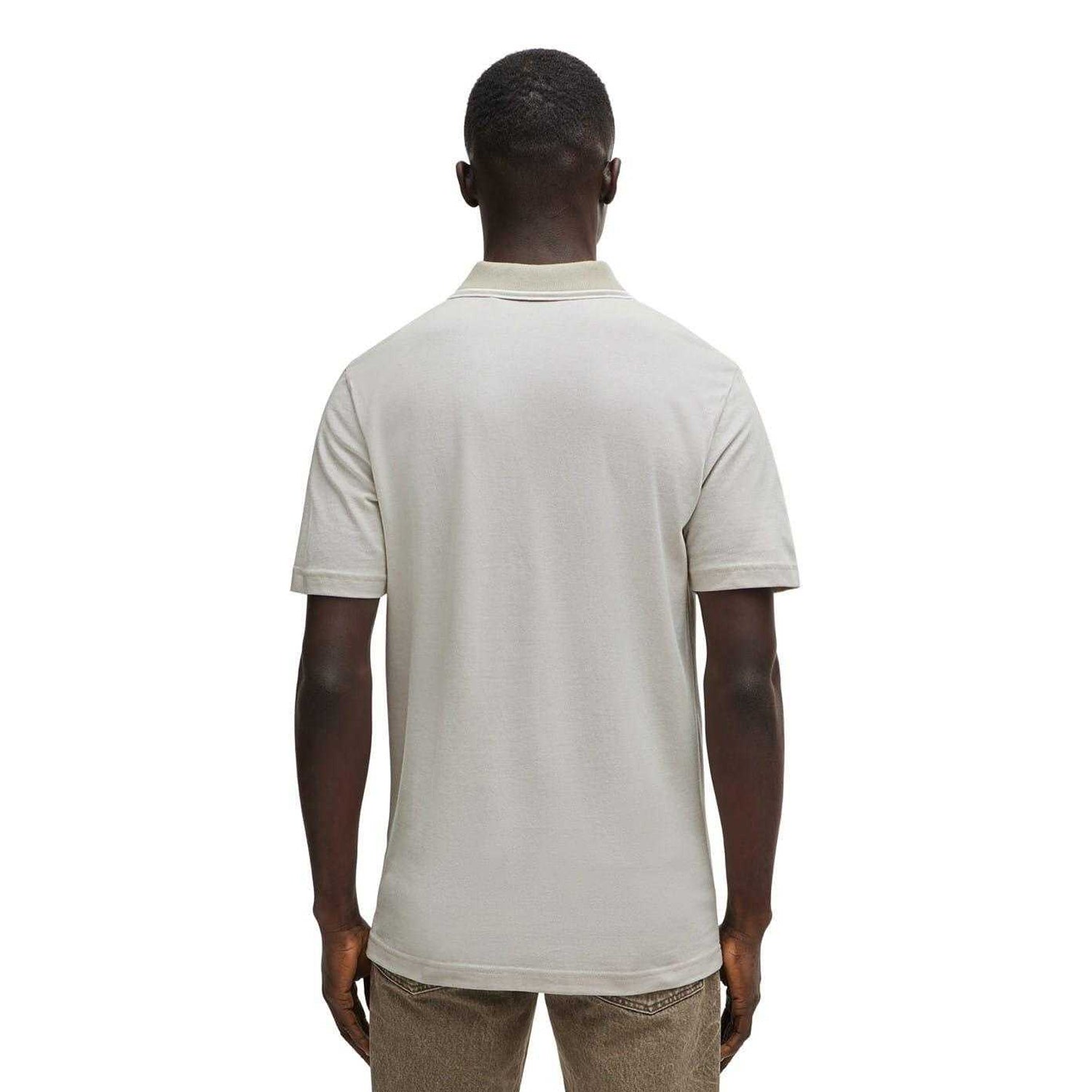 Light Beige - Back - Boss Mens Peoxfordnew Short-Sleeved Polo Shirt