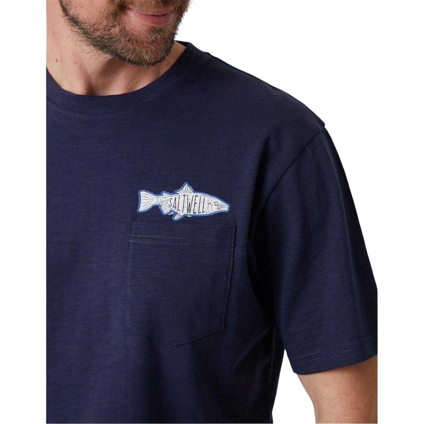 Navy - Side - Saltwell Mens Logo Chest Pocket Regular T-Shirt