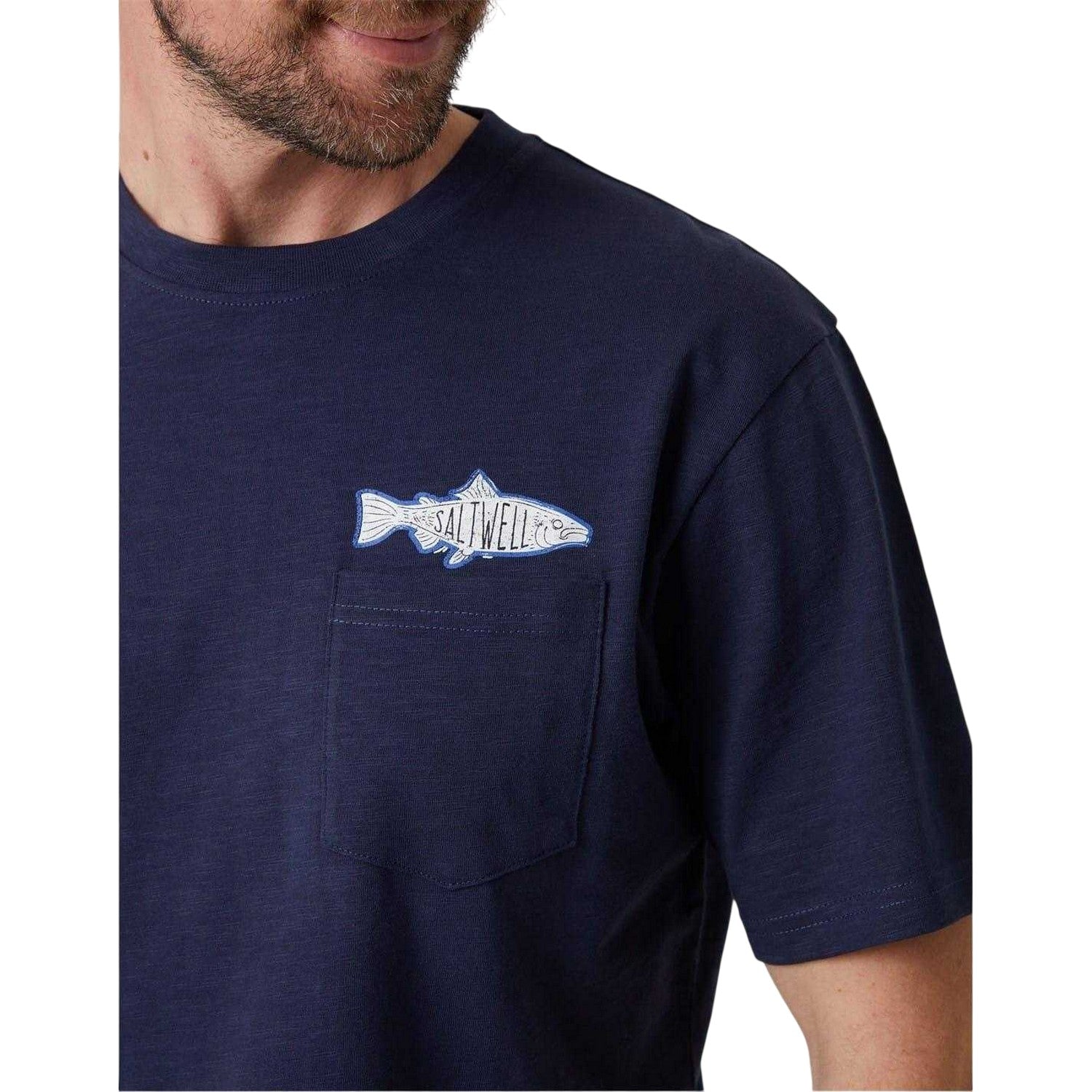 Navy - Side - Saltwell Mens Logo Chest Pocket Regular T-Shirt