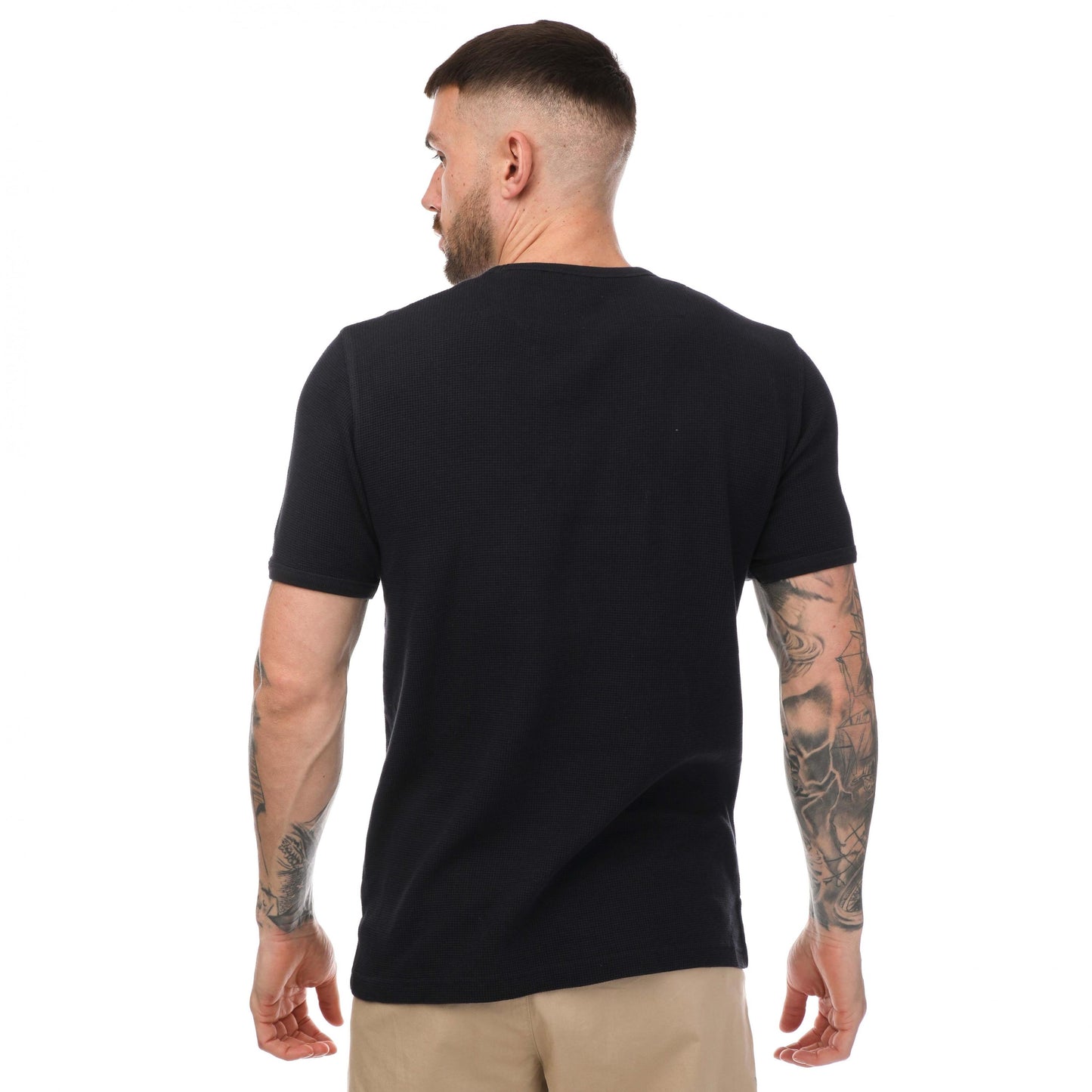 Navy - Back - Mercery Mens Woodmason Waffle Textured T-Shirt