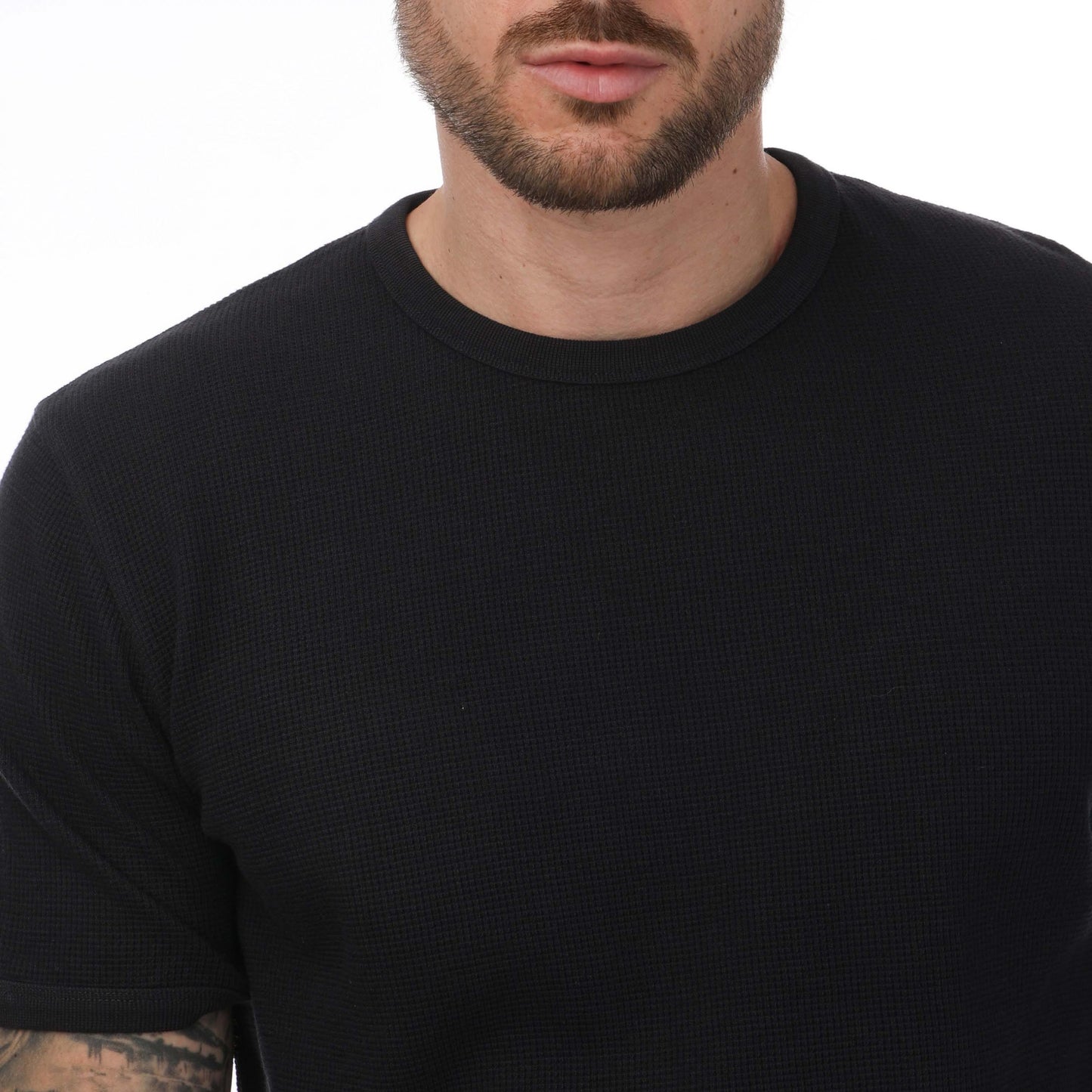 Navy - Side - Mercery Mens Woodmason Waffle Textured T-Shirt