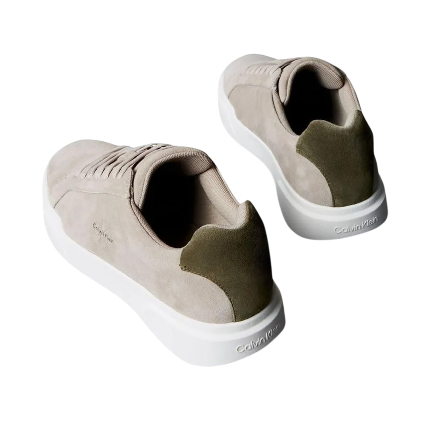 Taupe-White-Green - Back - Calvin Klein Mens Suede Chunky Trainers