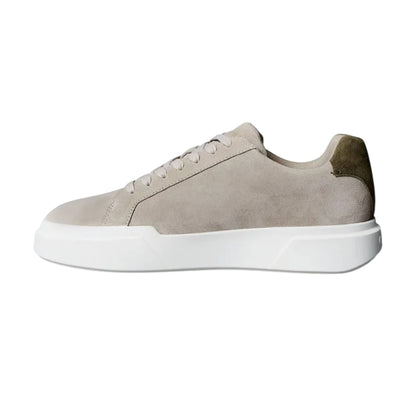 Taupe-White-Green - Side - Calvin Klein Mens Suede Chunky Trainers