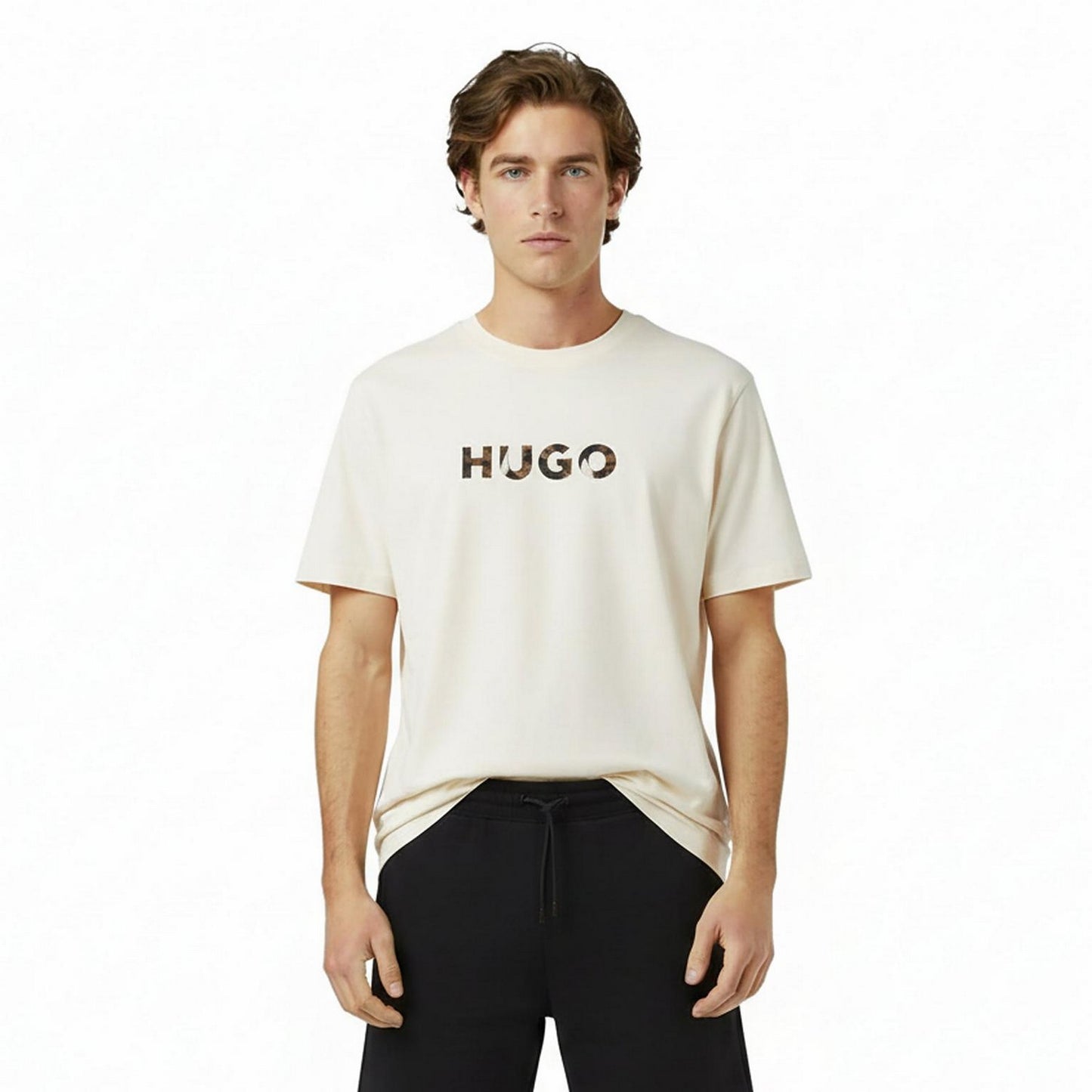 White - Side - Hugo Mens Dumeo Animal Print Logo Cotton T-Shirt