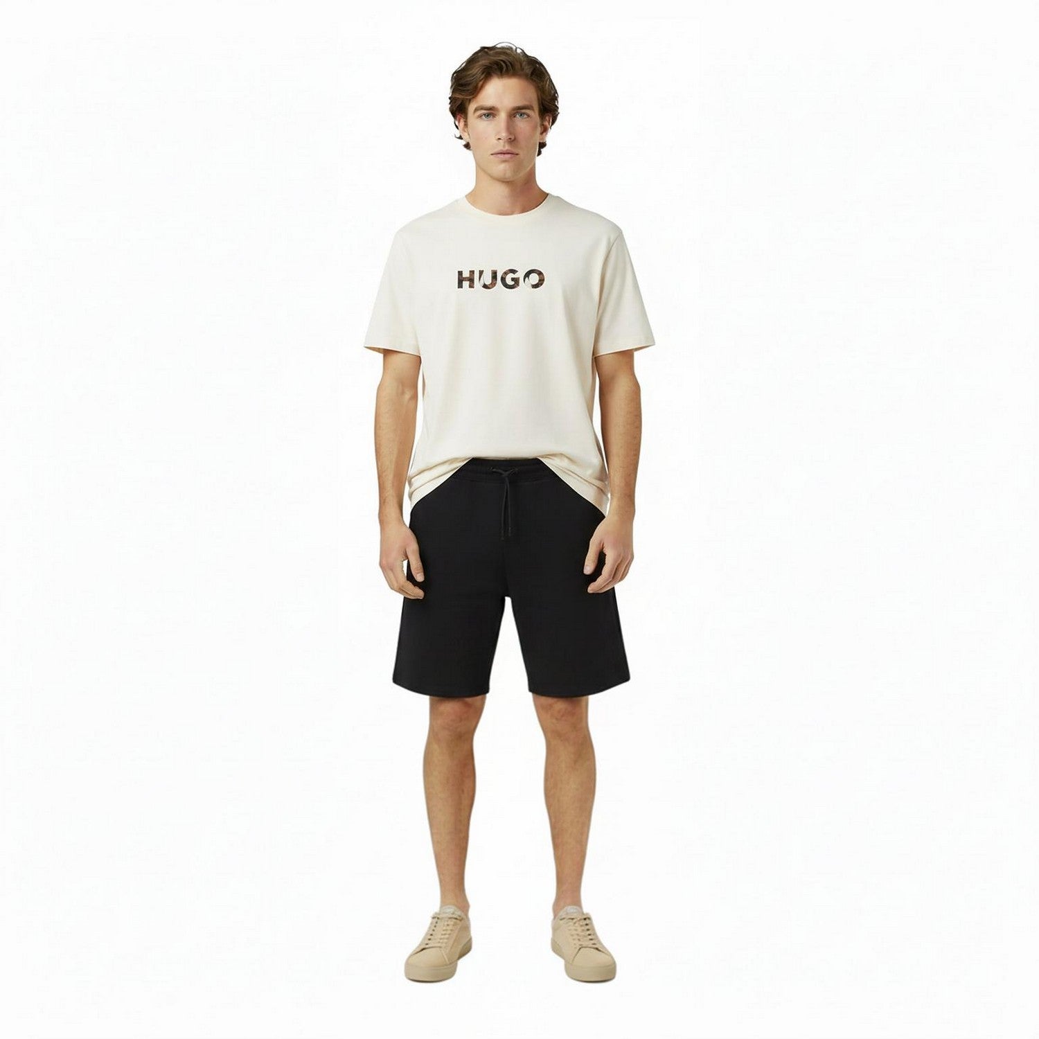 White - Pack Shot - Hugo Mens Dumeo Animal Print Logo Cotton T-Shirt