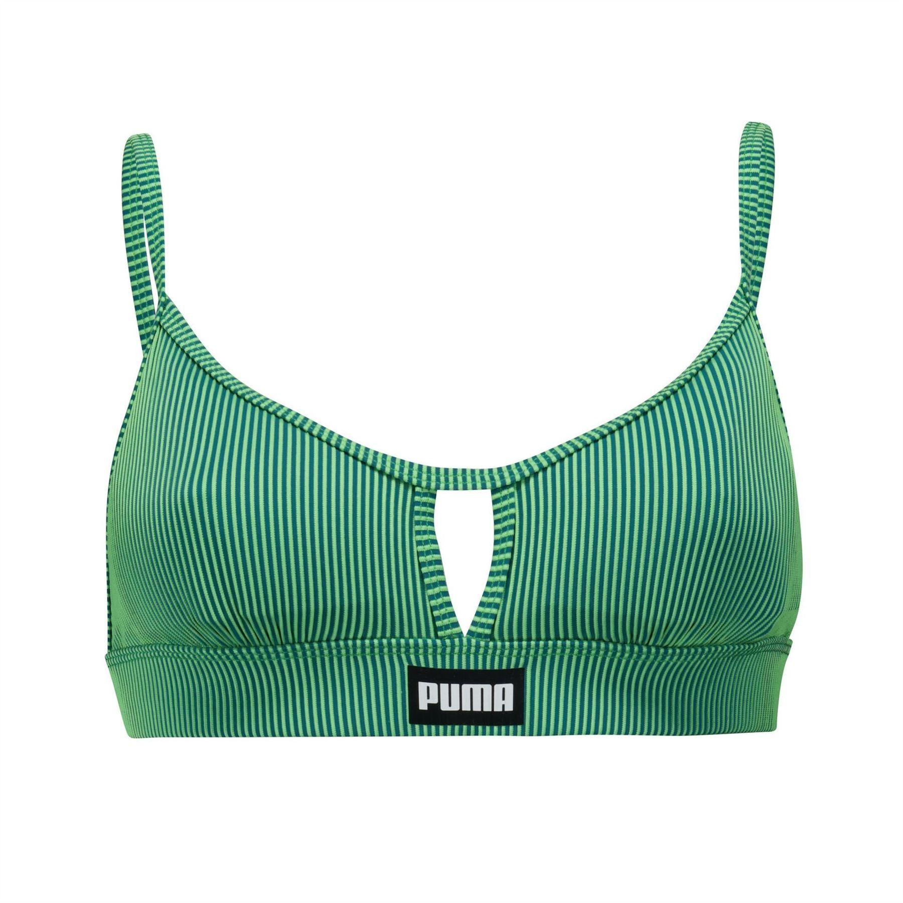 Green - Front - Puma Womens-Ladies Peek A Boo Stripe Bikini Top