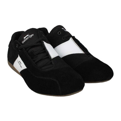 Black-White - Front - Slazenger Mens Coast Diagonal Stripe Leather Flat Shoes