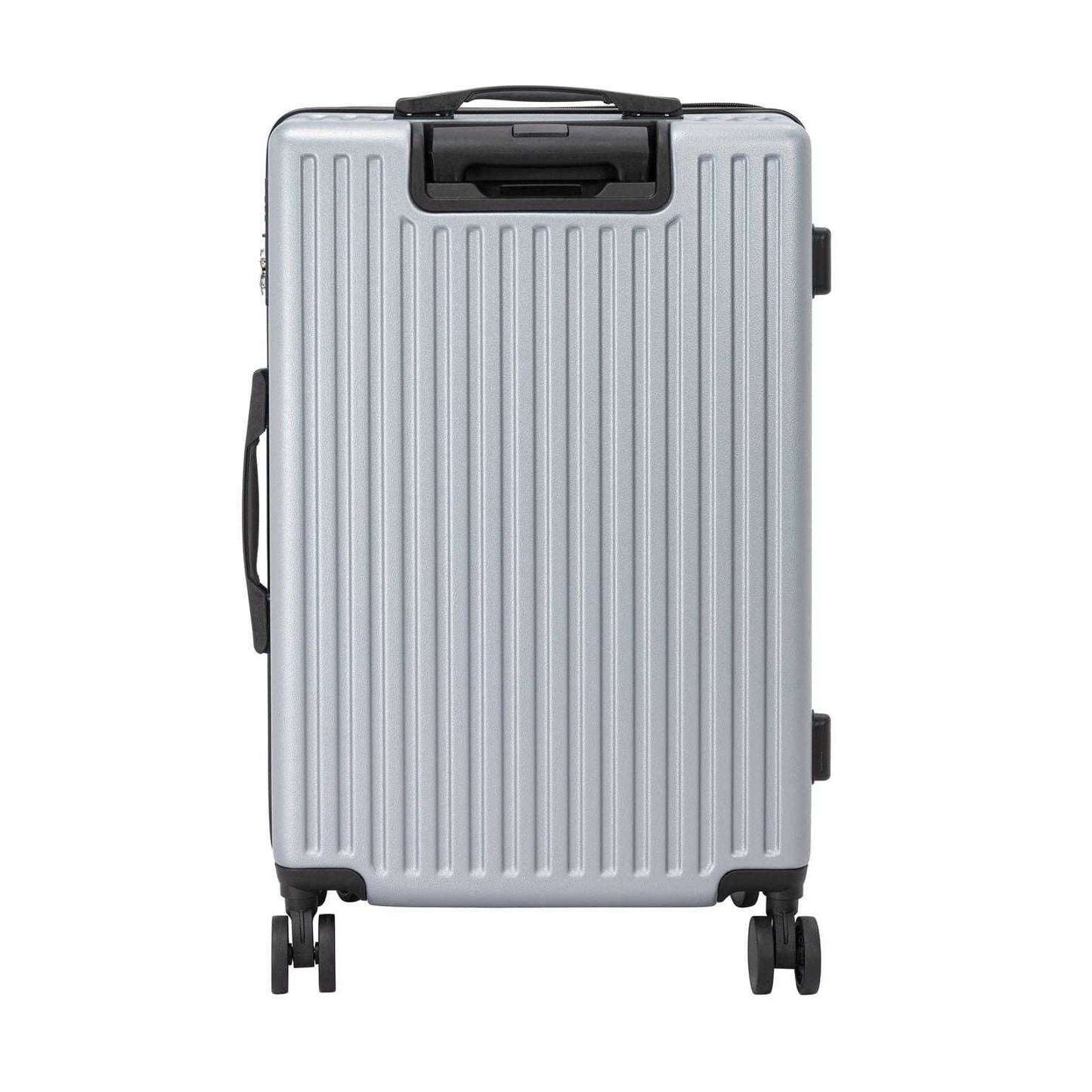 Silver - Back - Linea Ribbed Metal Travel Suitcase