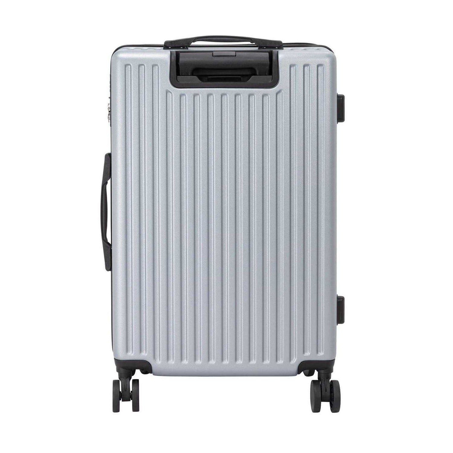 Silver - Back - Linea Ribbed Metal Travel Suitcase