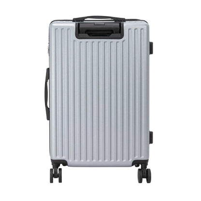 Silver - Back - Linea Ribbed Metal Travel Suitcase