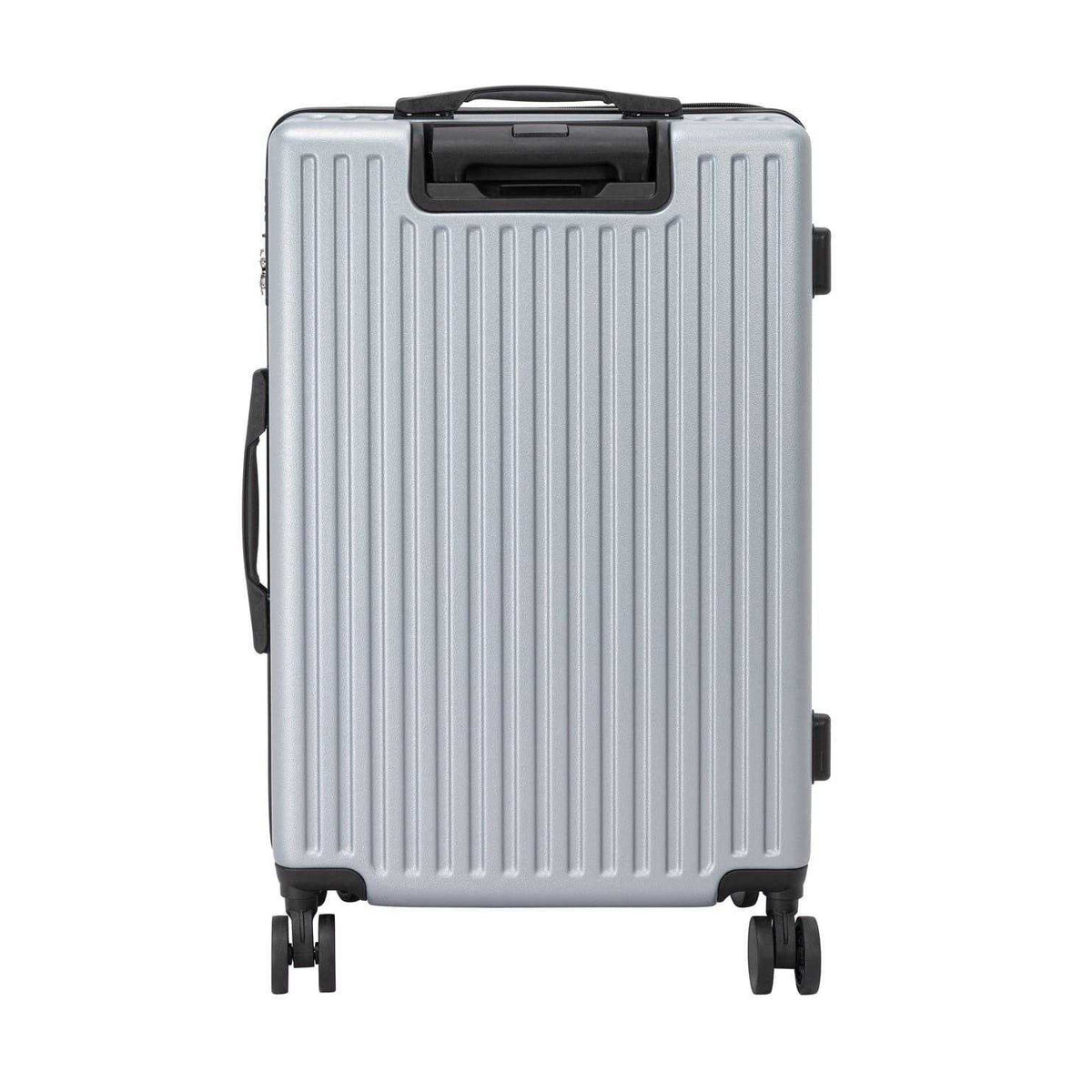 Silver - Back - Linea Ribbed Metal Travel Suitcase