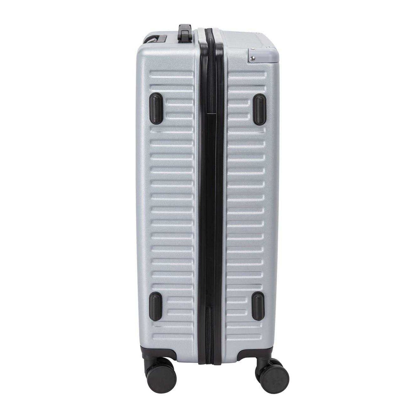 Silver - Side - Linea Ribbed Metal Travel Suitcase