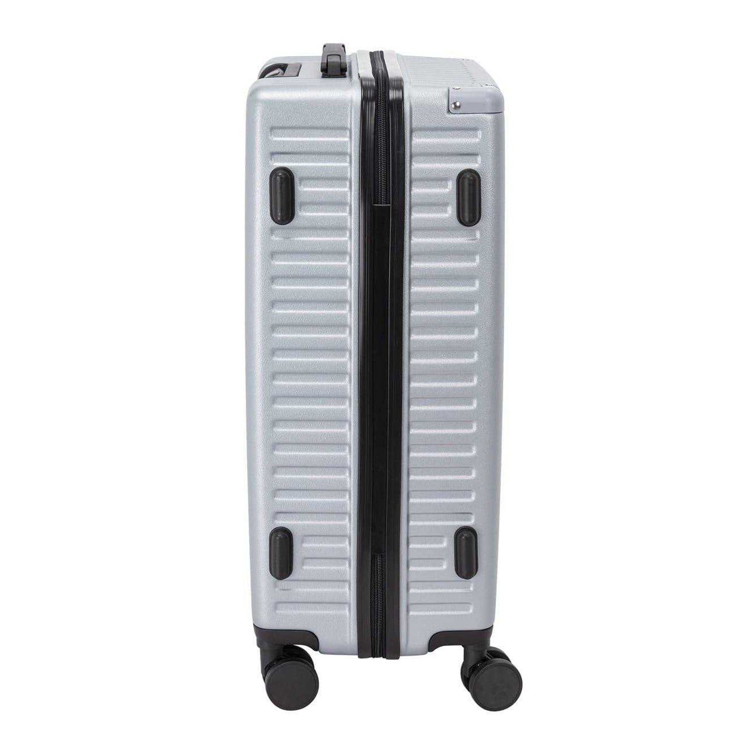 Silver - Side - Linea Ribbed Metal Travel Suitcase
