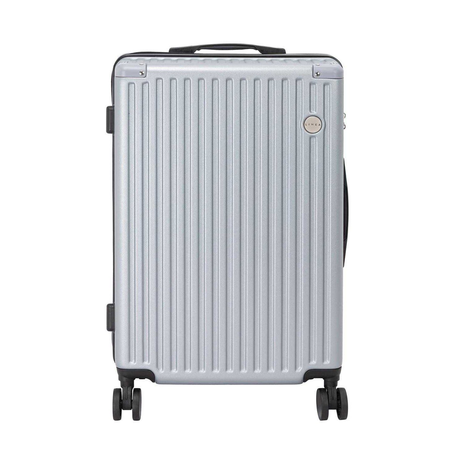 Silver - Front - Linea Ribbed Metal Travel Suitcase