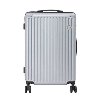 Silver - Front - Linea Ribbed Metal Travel Suitcase
