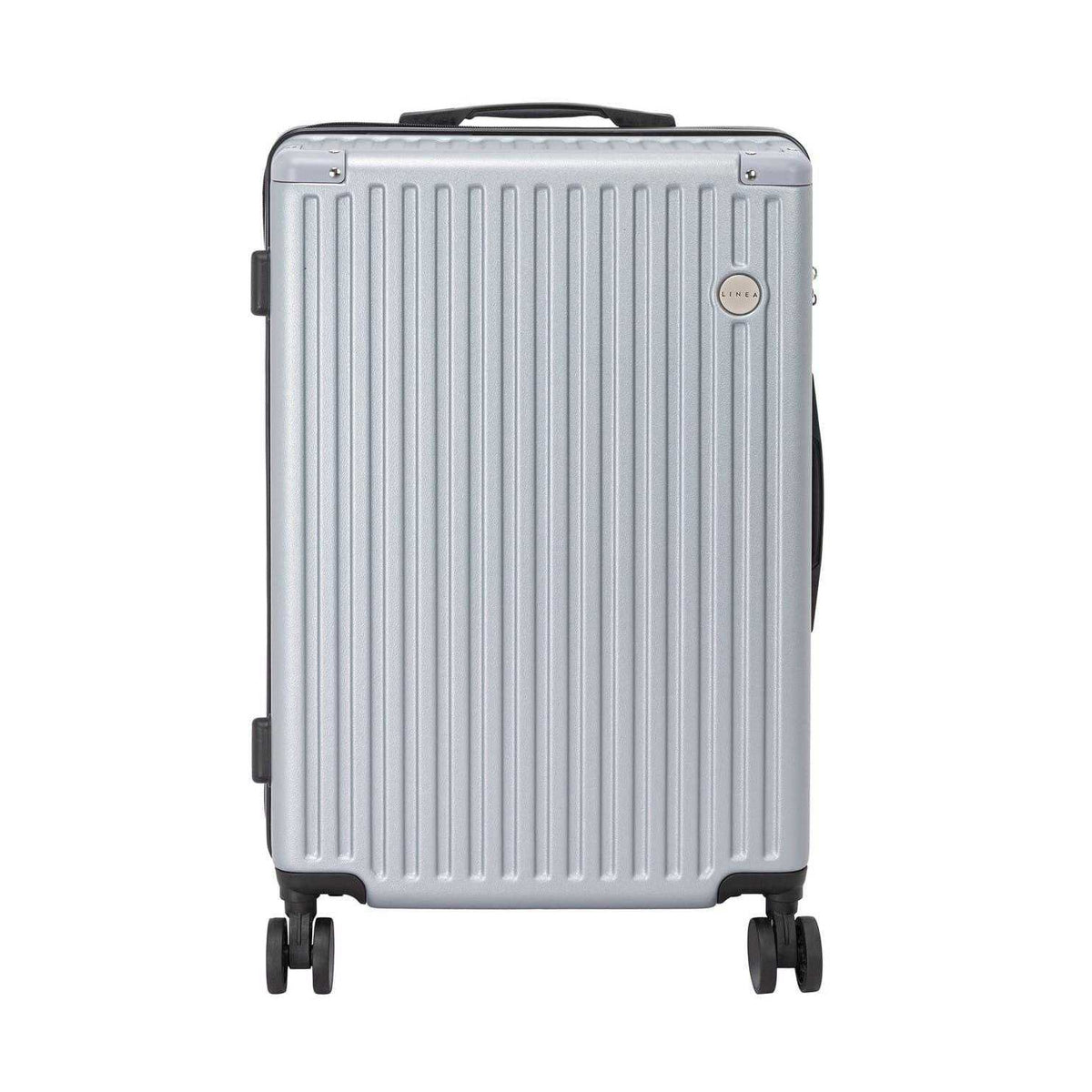 Silver - Front - Linea Ribbed Metal Travel Suitcase