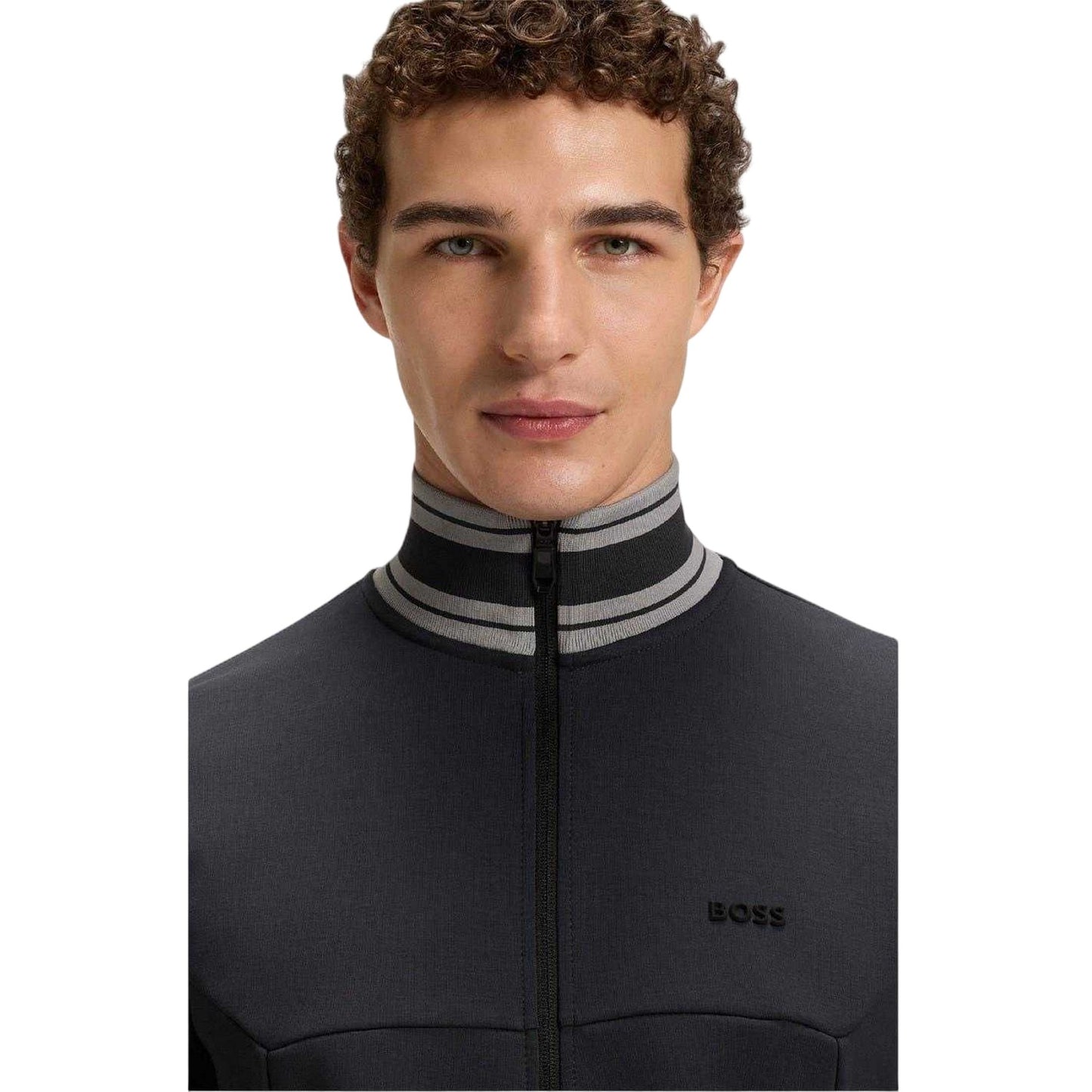 Dark Blue - Side - Boss Mens Embroidered Logo Regular Long-Sleeved Track Jacket