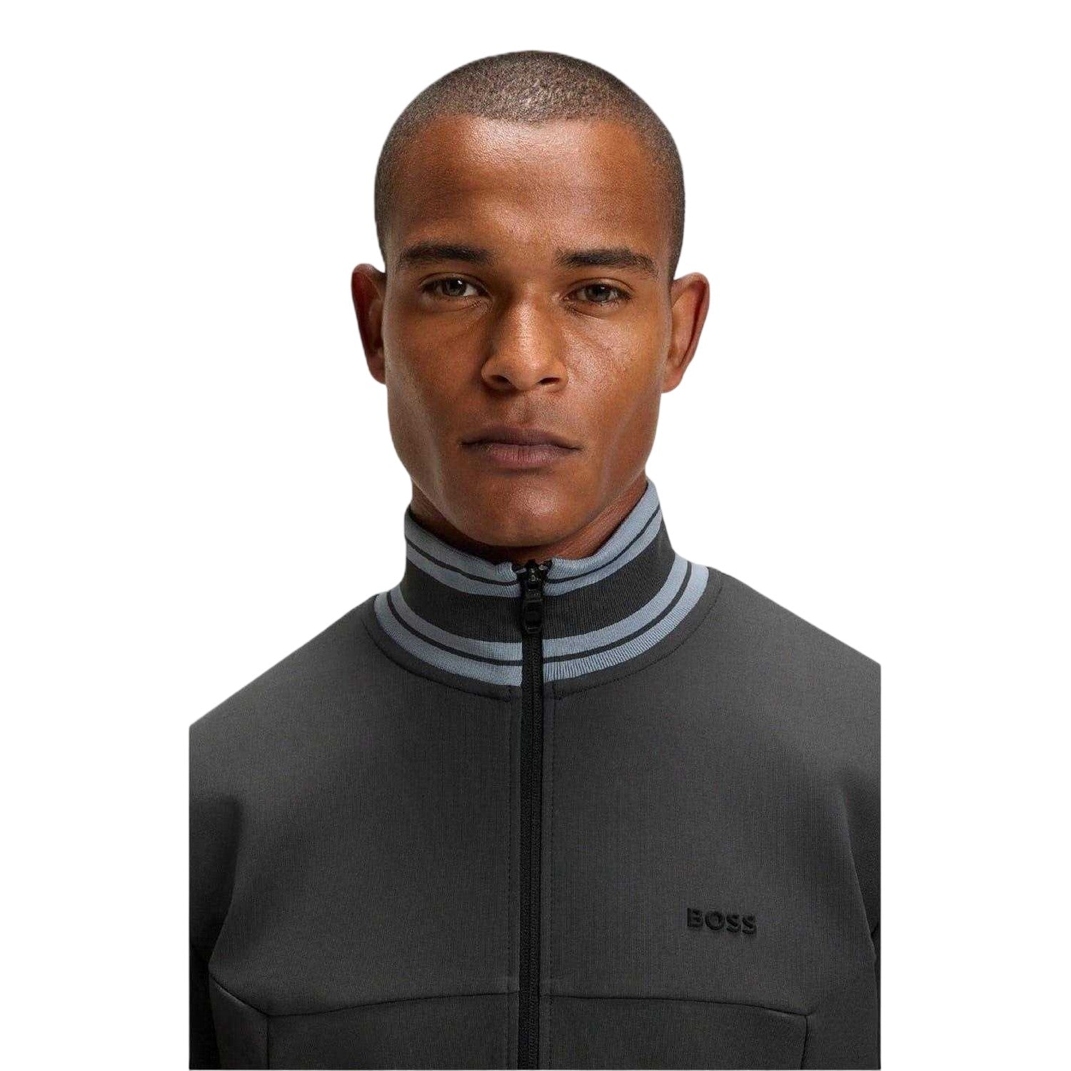 Dark Grey - Side - Boss Mens Embroidered Logo Regular Long-Sleeved Track Jacket