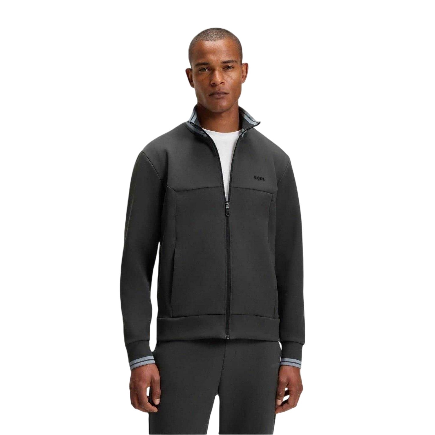 Dark Grey - Lifestyle - Boss Mens Embroidered Logo Regular Long-Sleeved Track Jacket