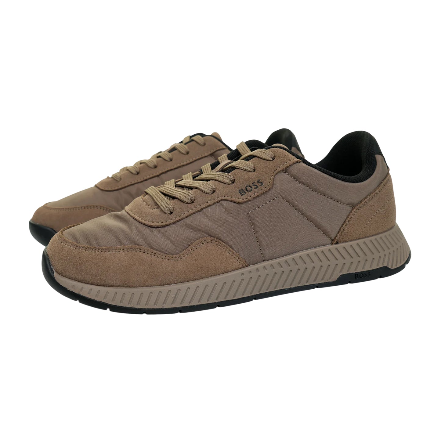 Dark Beige - Side - Boss Mens Titanium Runn Sdnypa Dual Fabric Trainers