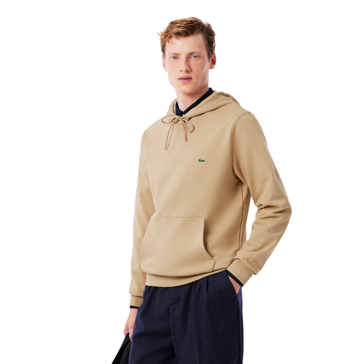 Beige - Side - Lacoste Mens Basic Pullover Hoodie