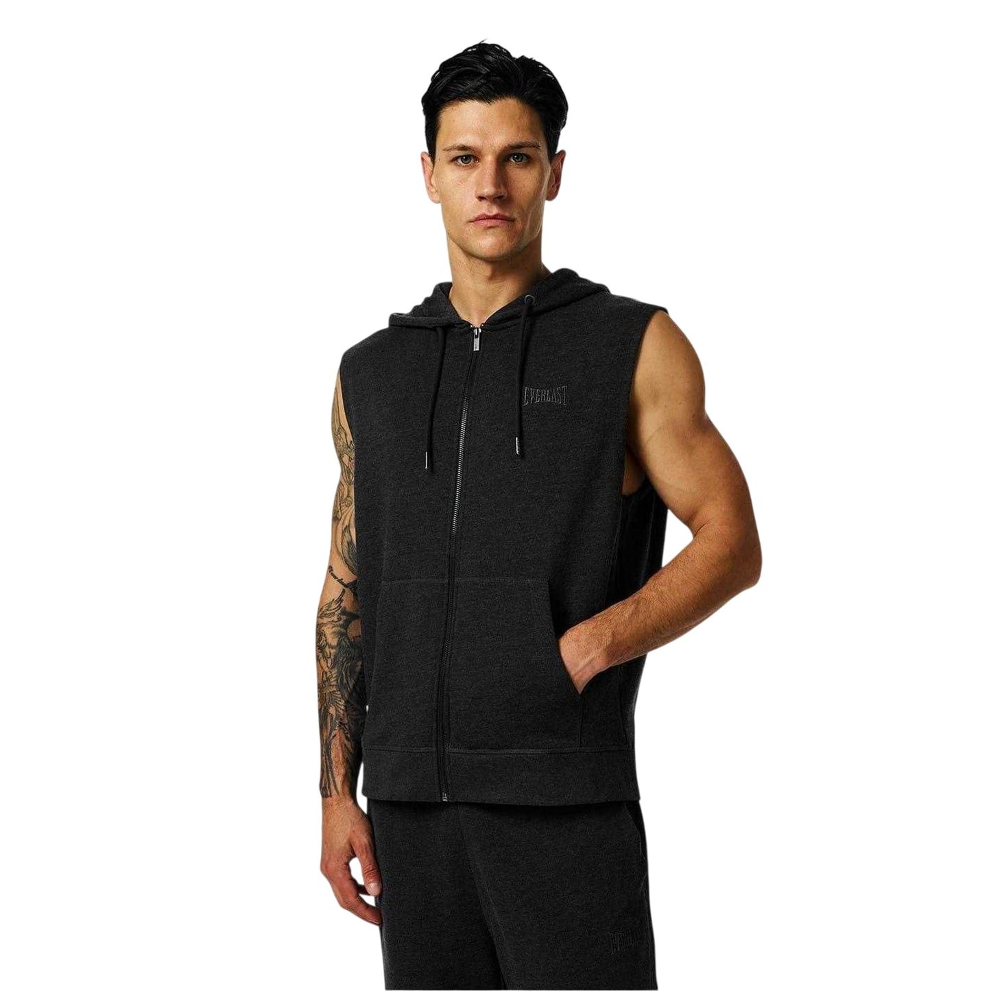 Charcoal - Lifestyle - Everlast Mens Box Logo Sleeveless Full Zip Hoodie