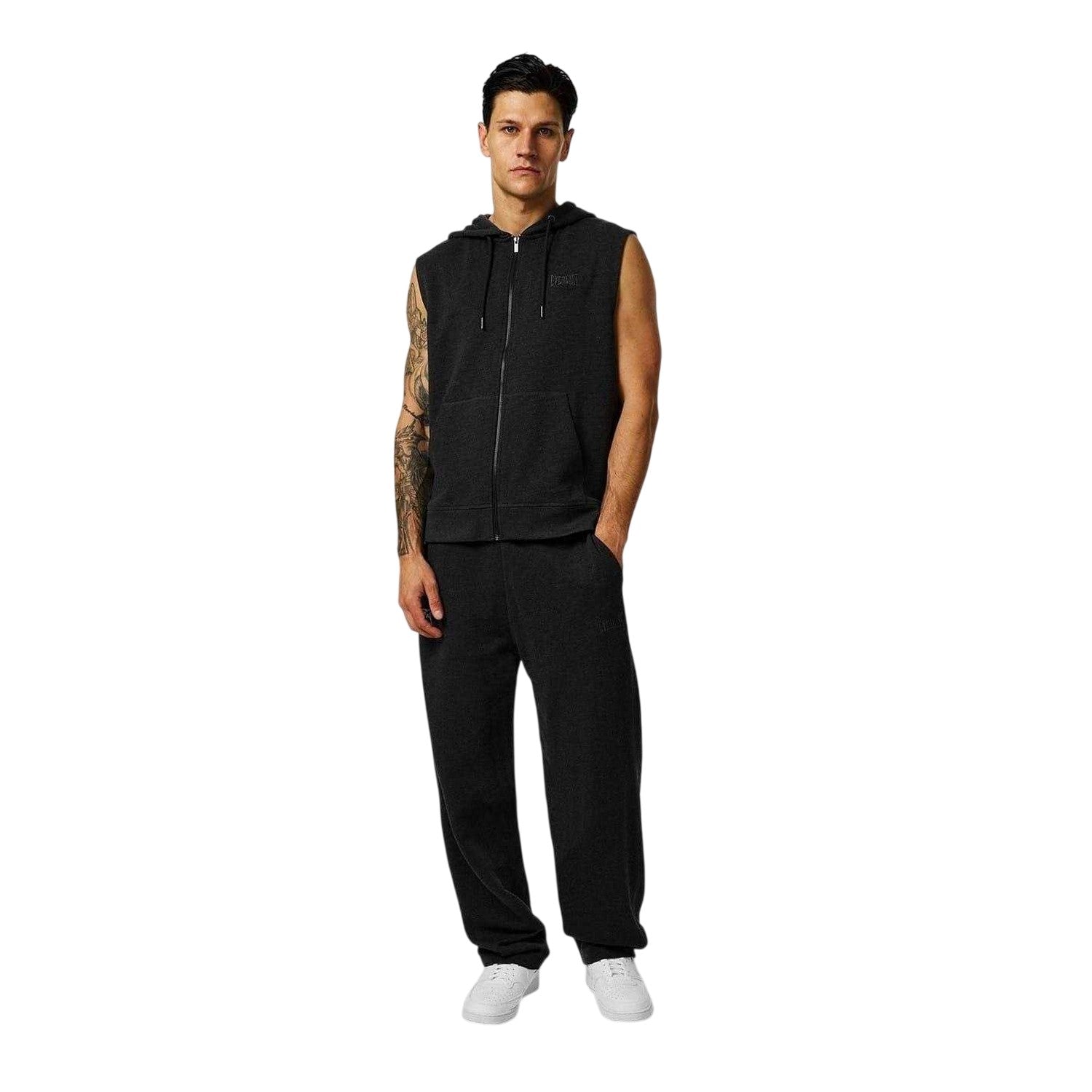 Charcoal - Pack Shot - Everlast Mens Box Logo Sleeveless Full Zip Hoodie