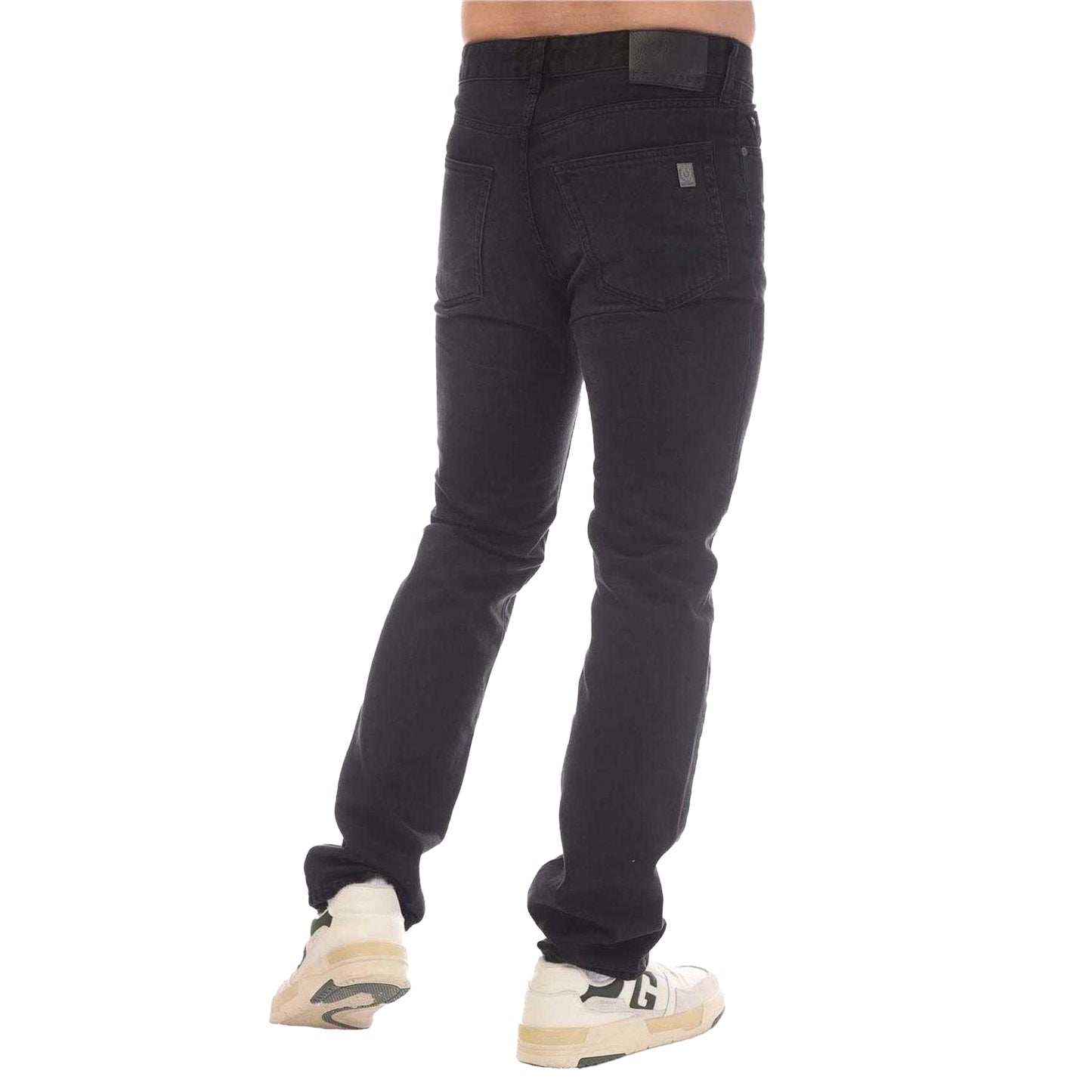 Black - Back - Belstaff Mens Leather Patch Straight Jeans