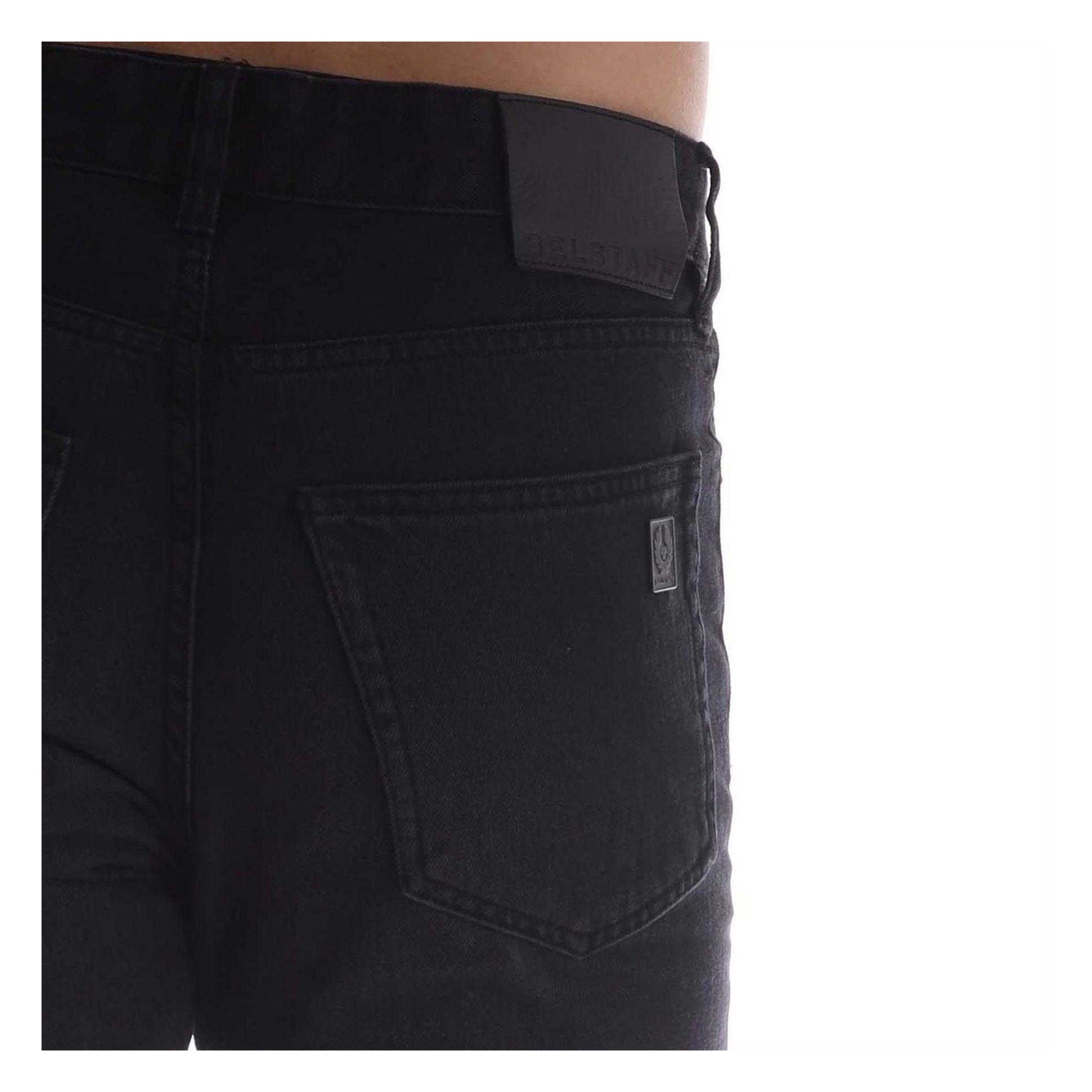 Black - Side - Belstaff Mens Leather Patch Straight Jeans