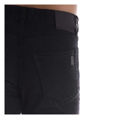 Black - Side - Belstaff Mens Leather Patch Straight Jeans