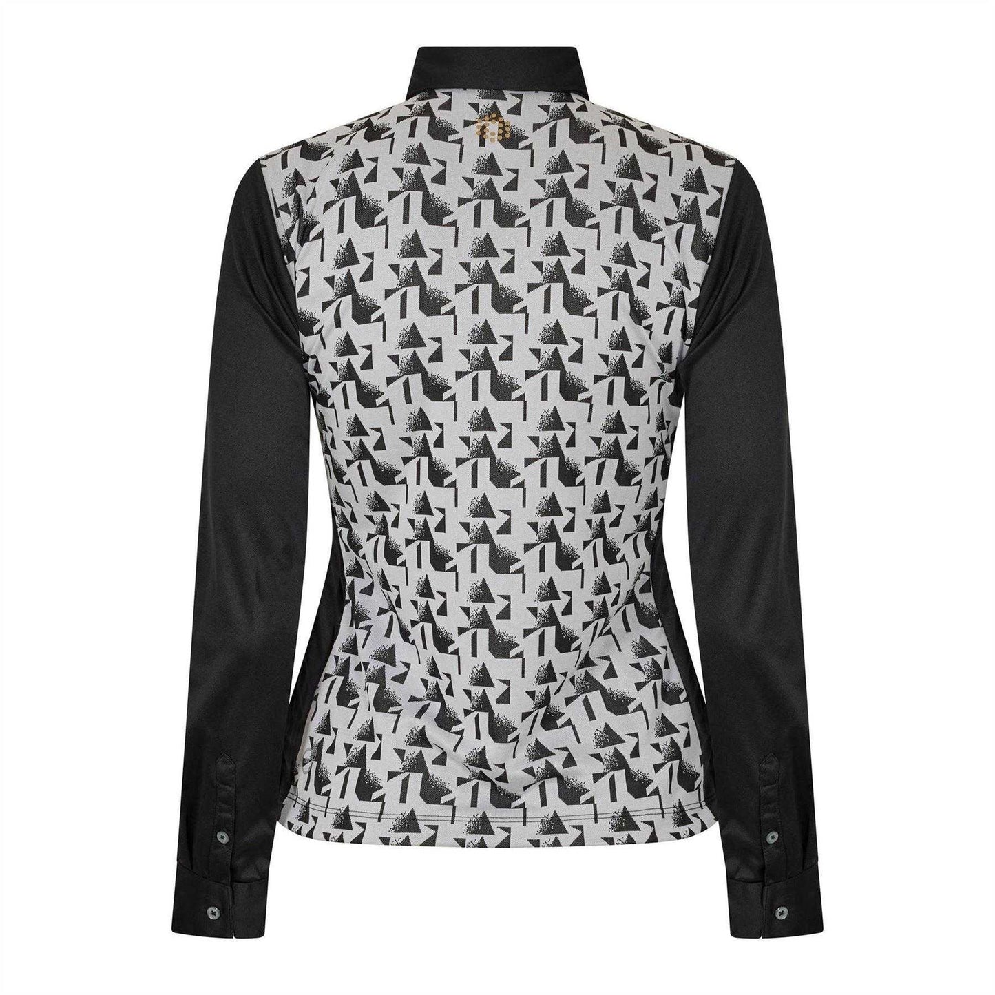 Grey - Back - Puma Womens-Ladies Abstract Long-Sleeved Golf Polo Shirt